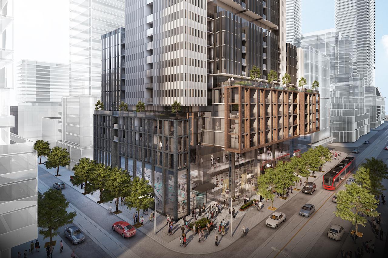 Rendering of 400 King West Condos exterior and streetscape in Toronto