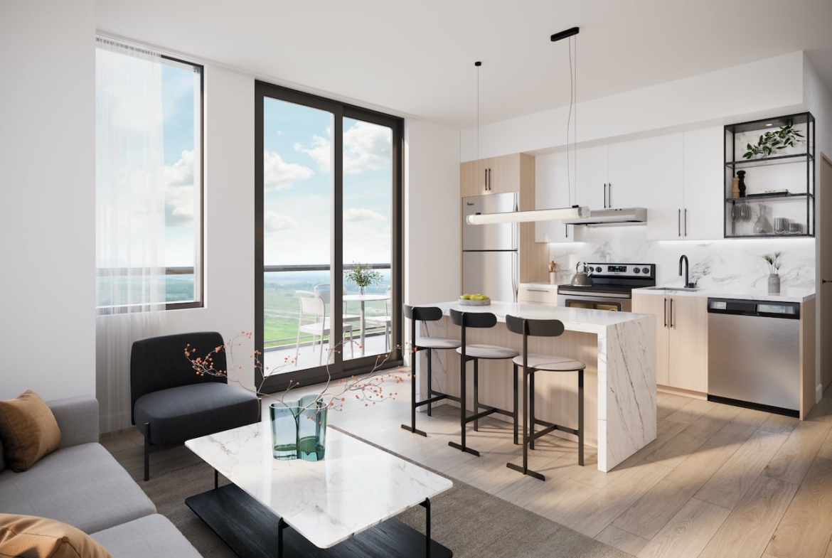 Rendering of Realm Condos suite interior kitchen