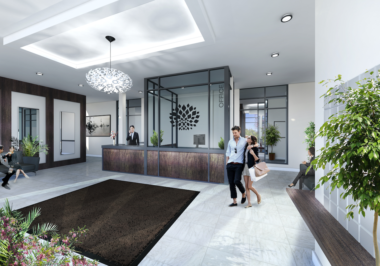 Rendering of Upper Vista Welland condos lobby with concierge