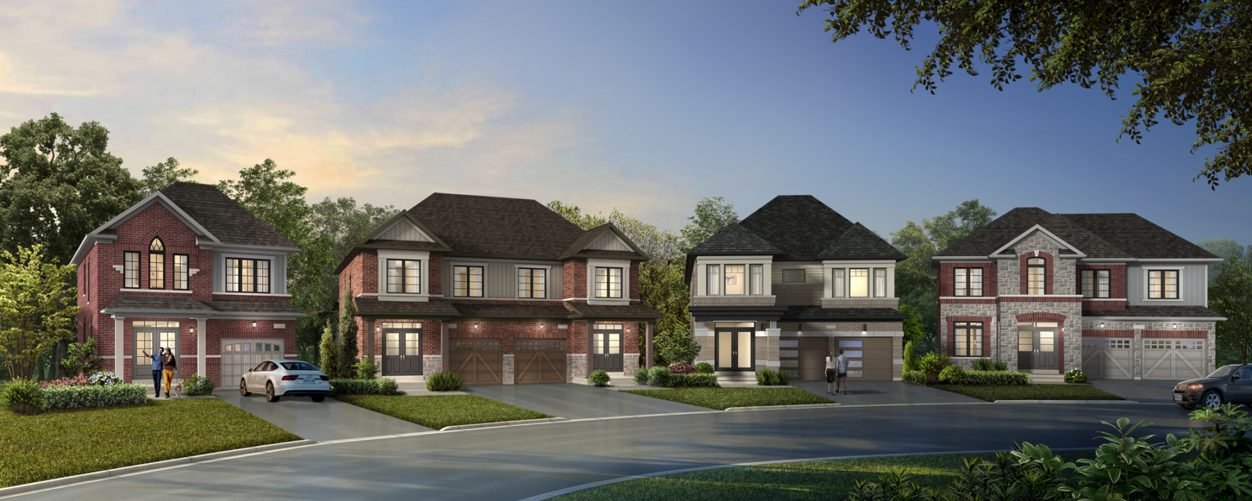 Exterior rendering of Caledon Trails semi's, detached and townhomes