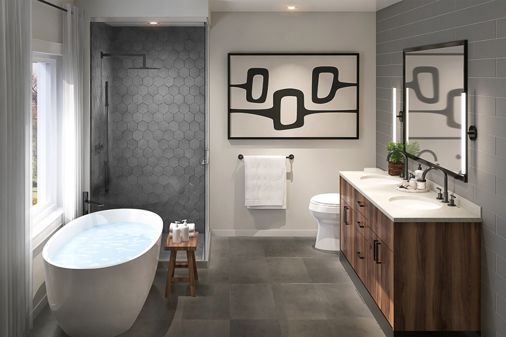 Interior rendering of Caledon Trails suite bathroom