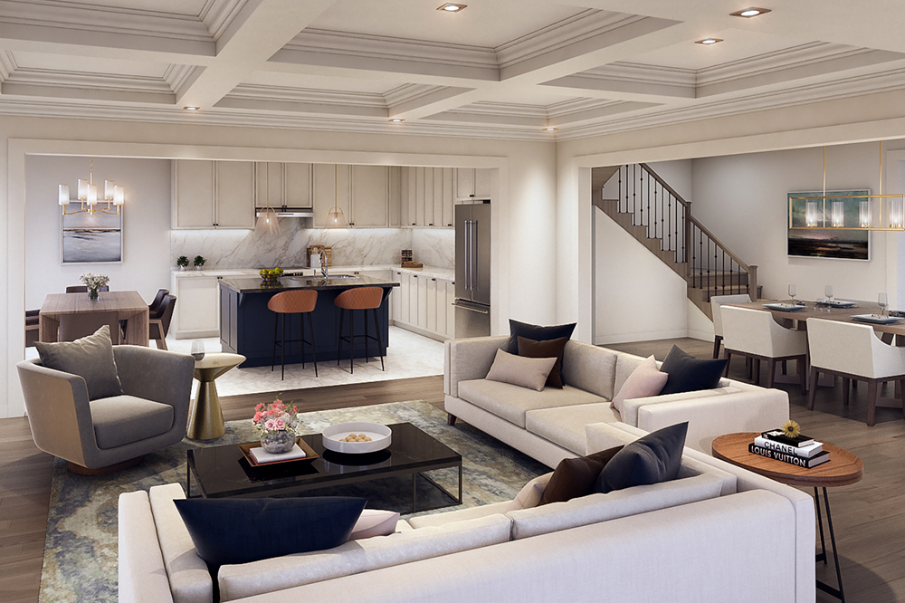 Interior rendering of Caledon Trails suite living area open-concept