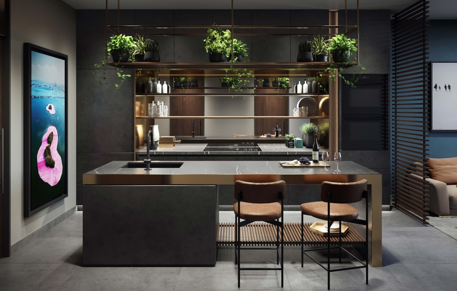 Rendering of E11even Hotel and Residences suite interior kitchen