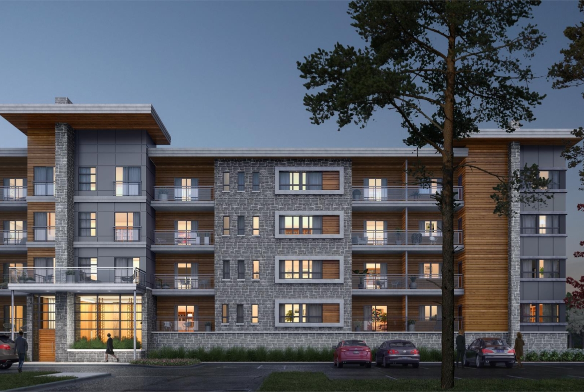 Rendering of One Twenty Condos exterior at night