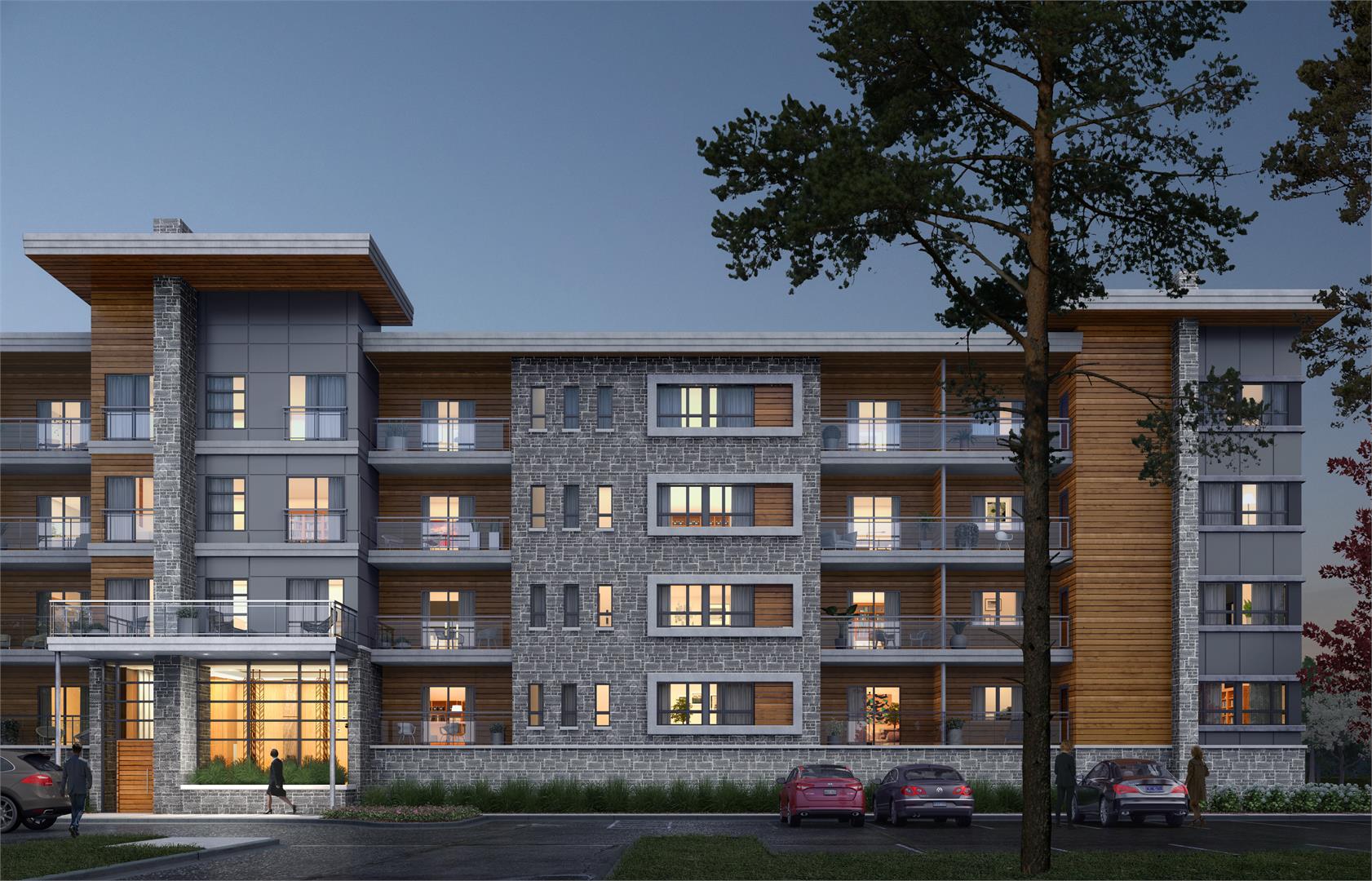 Rendering of One Twenty Condos exterior at night