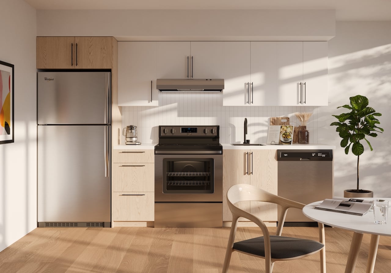 Rendering of Realm Condos suite kitchen light standard