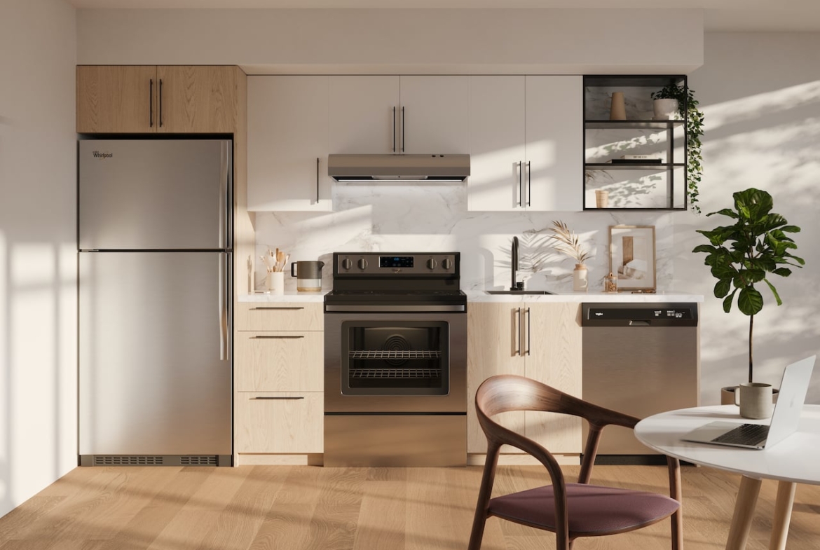 Rendering of Realm Condos suite kitchen light ungraded