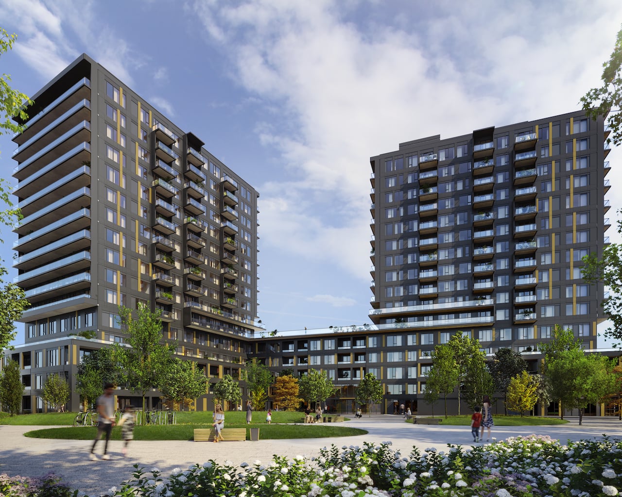 Realm Condos 2 towers and podium