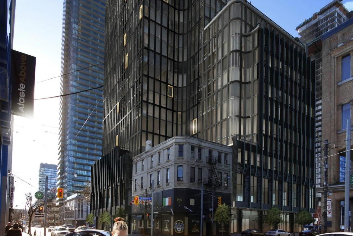 Exterior rendering of 120 Church Condos with street view