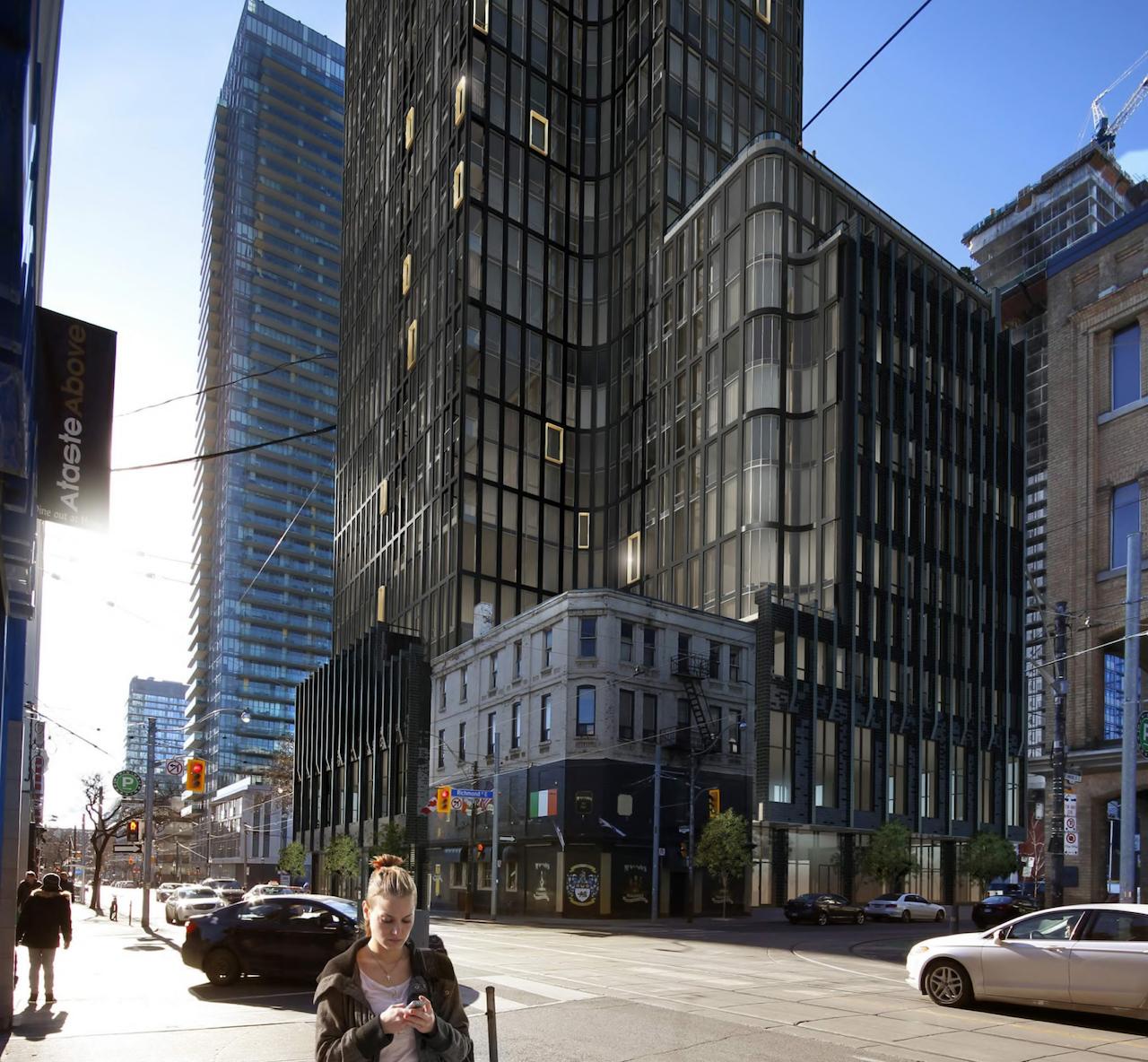 Exterior rendering of 120 Church Condos with street view