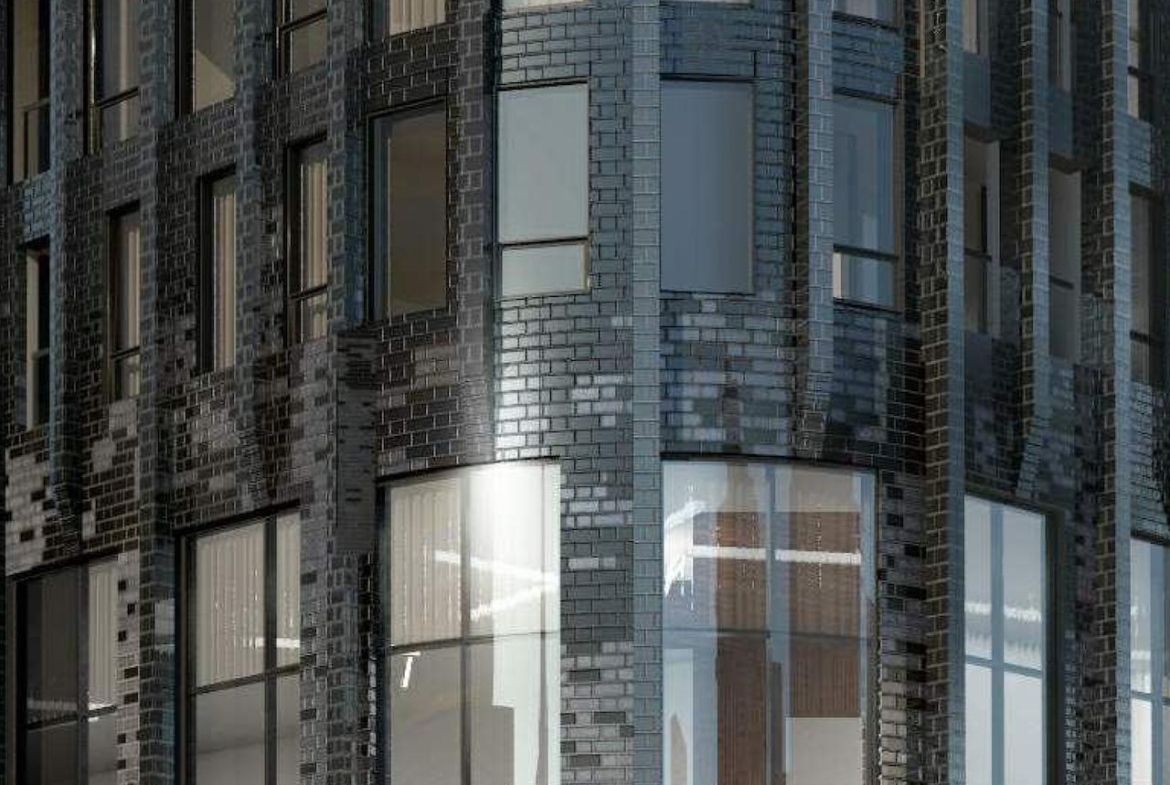 Exterior rendering of 120 Church Condos siding with metallic finishes
