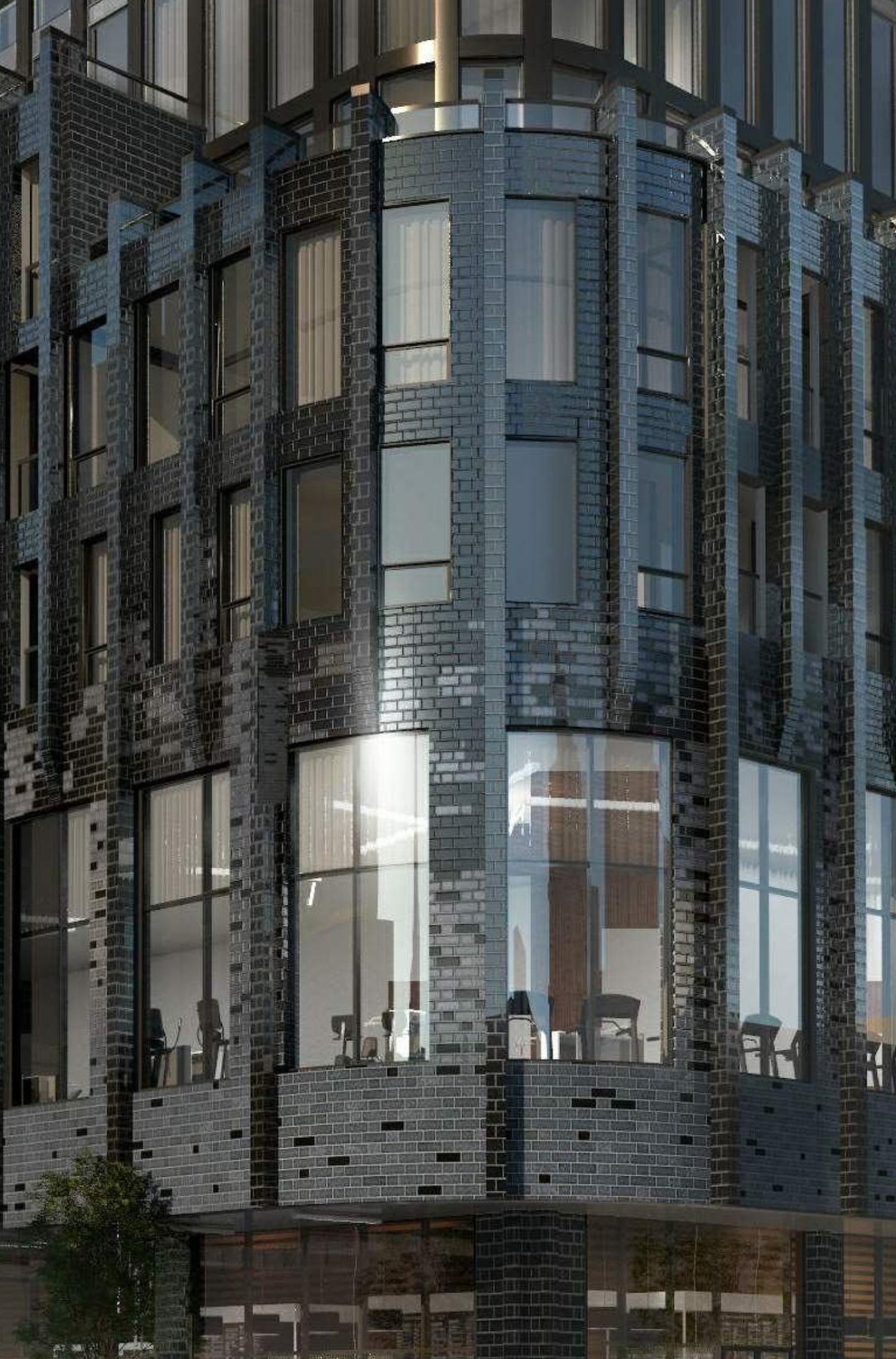 Exterior rendering of 120 Church Condos siding with metallic finishes