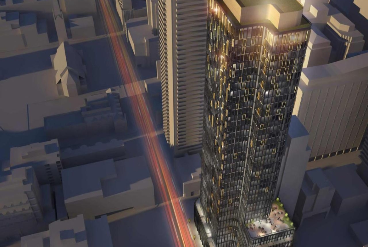 Aerial rendering of 120 Church Condos in Toronto