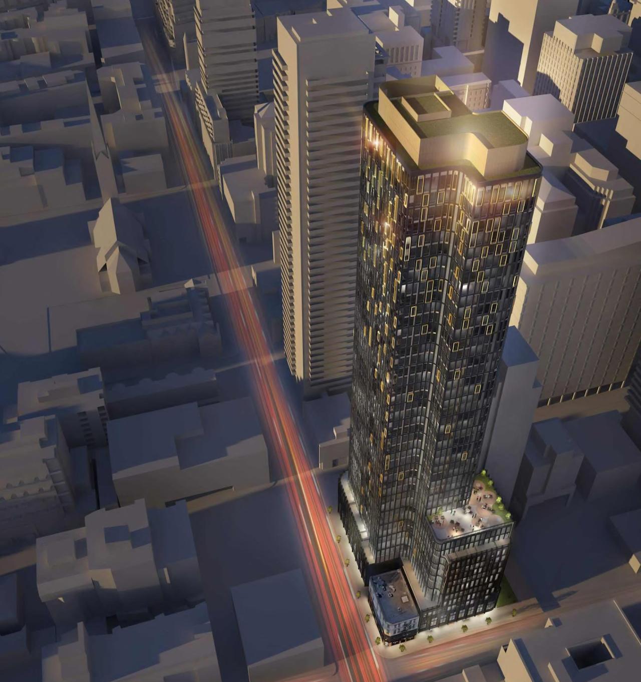 Aerial rendering of 120 Church Condos in Toronto