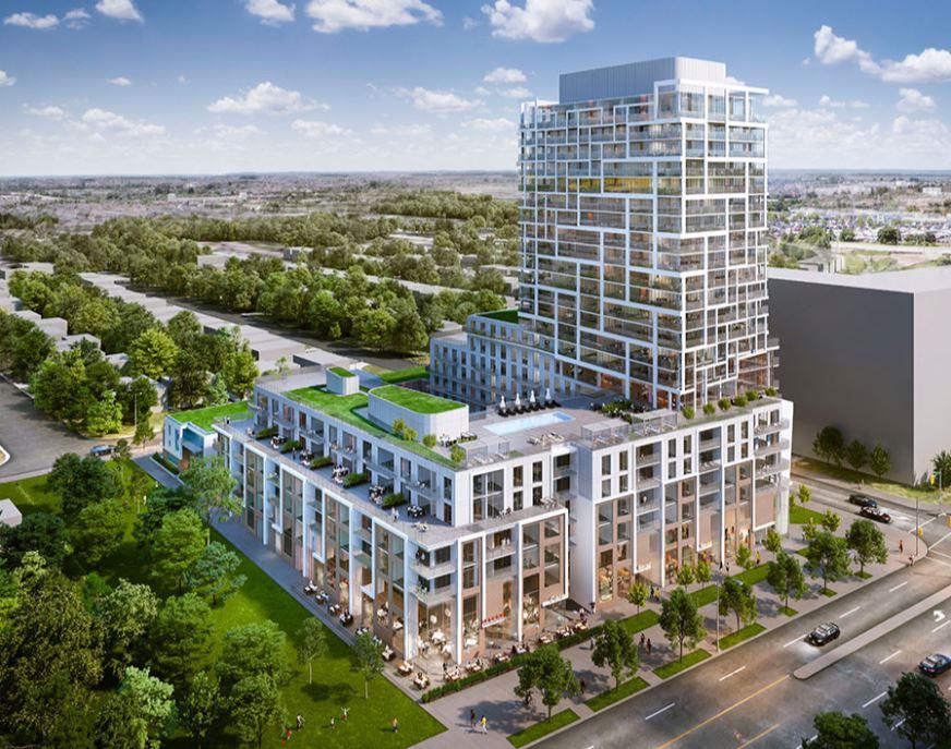 Aerial rendering of 9825 Yonge Street Condos in Richmond Hill