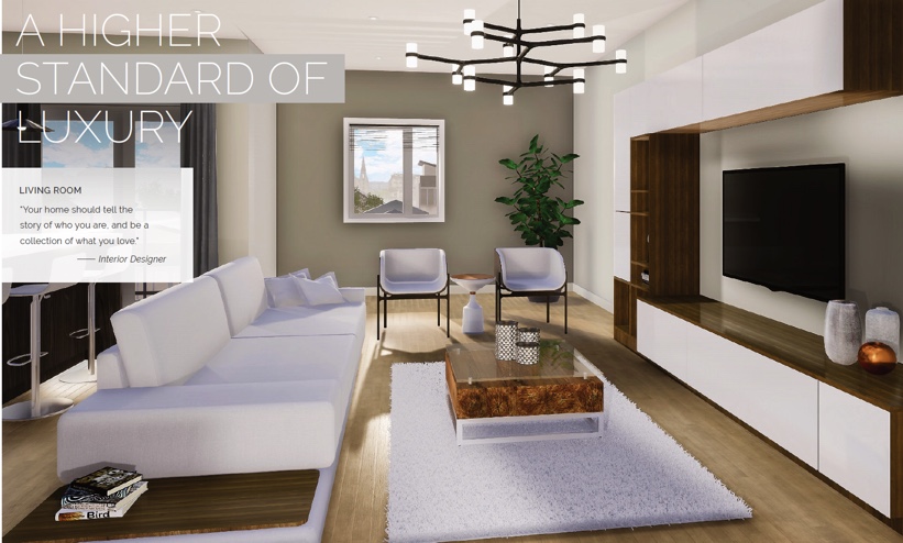 Rendering of Victoria Garden suite interior living room