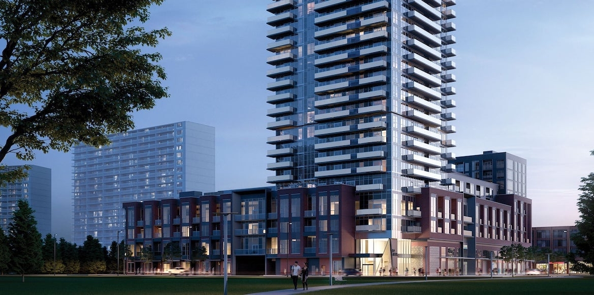 Close up exterior rendering of Avia 2 Condos