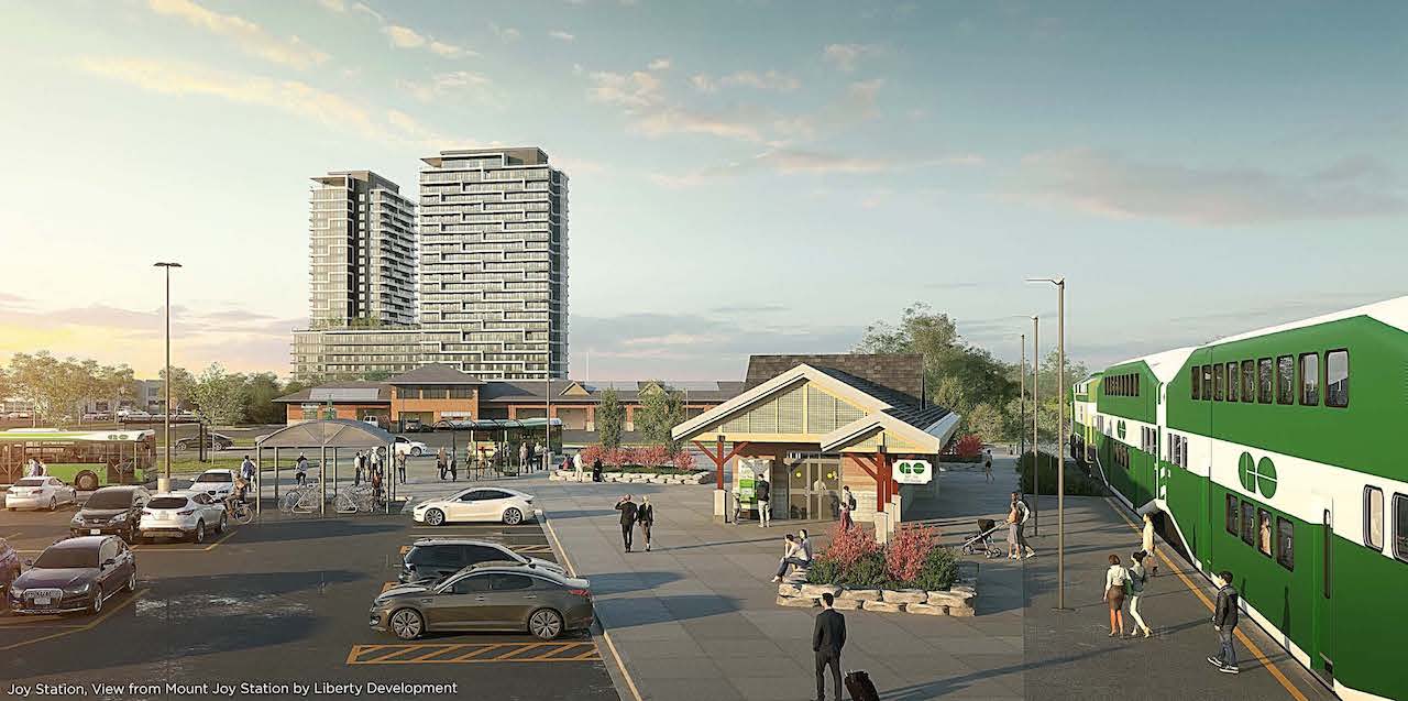 Rendering of Joy Station Condos with direct access to Go Transit Trains