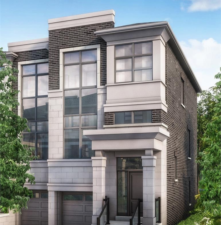 Rendering of Markham Mills Towns end unit front and side view
