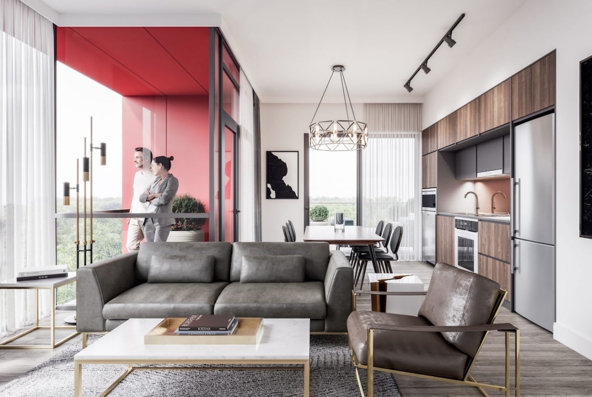 Rendering of Mondria Condos suite living room