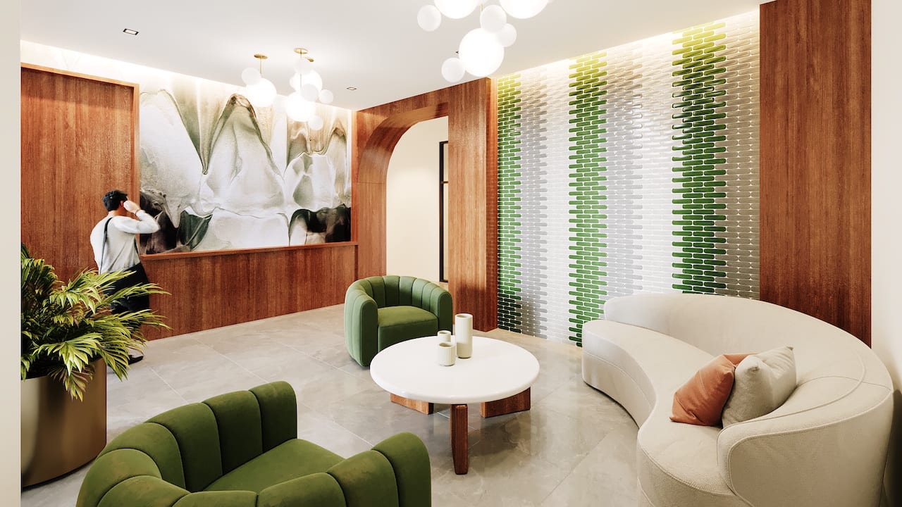 Rendering of Motto Condos lobby interior