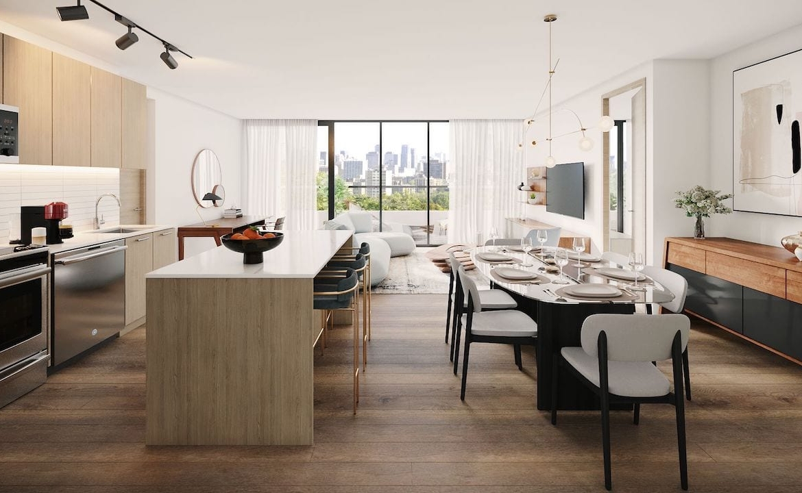 Rendering of Motto Condos suite interior living room