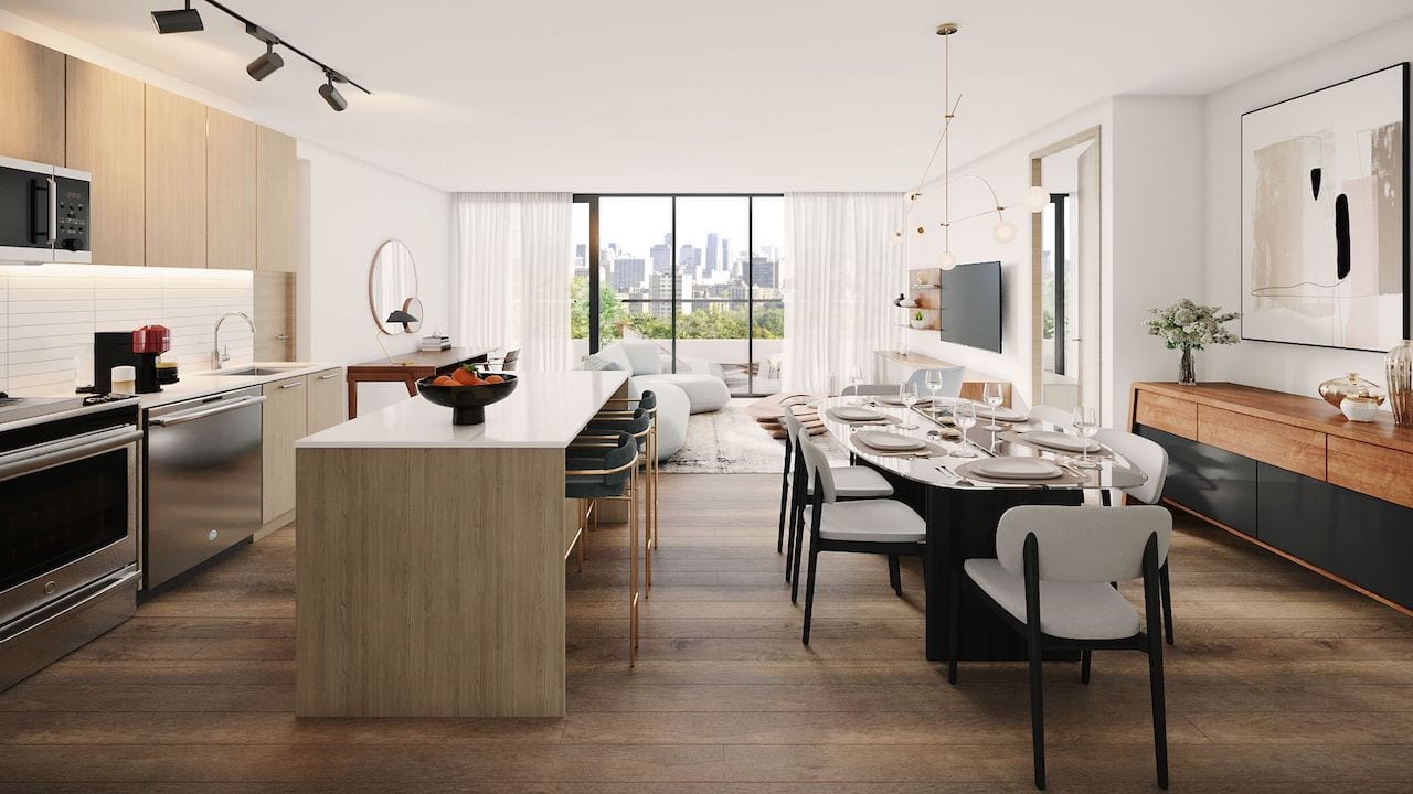 Rendering of Motto Condos suite interior living room