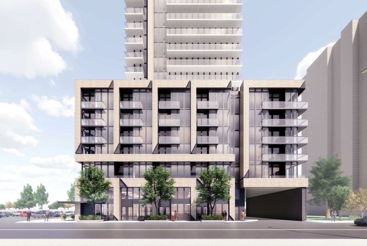 Rendering of 1821 Weston Condos exterior podium and streetview