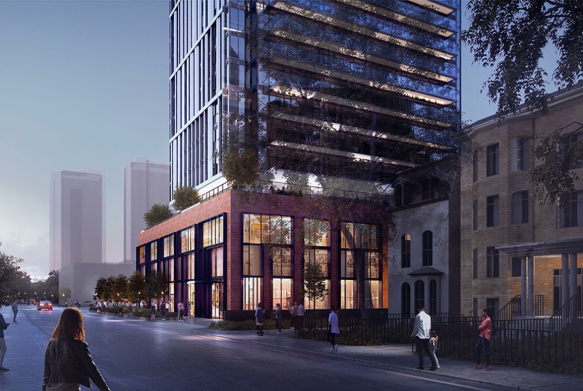 Rendering of 20 Maitland Condos podium lower at night