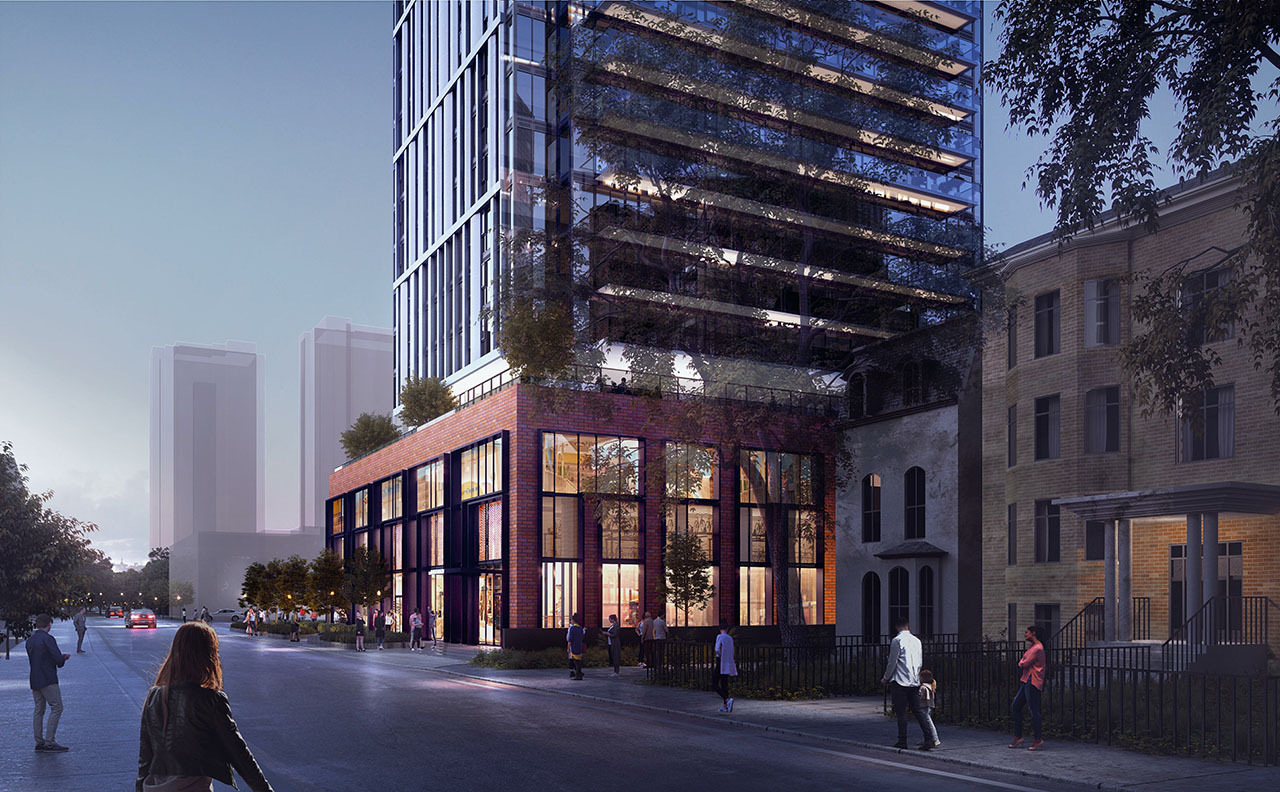 Rendering of 20 Maitland Condos podium lower at night