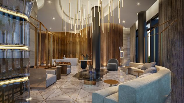 Rendering of 55 Port Condos lobby