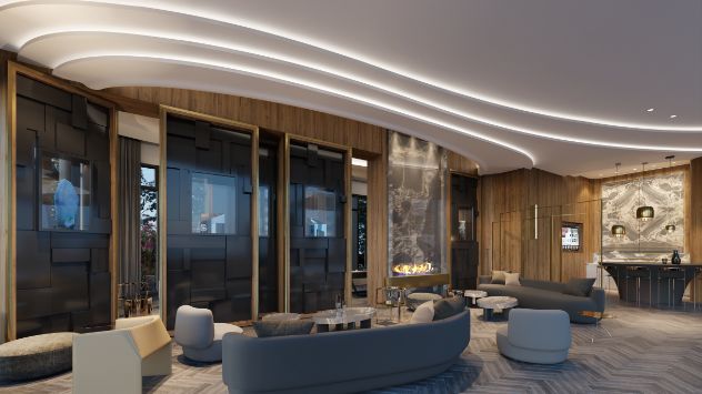 Rendering of 55 Port Condos party room