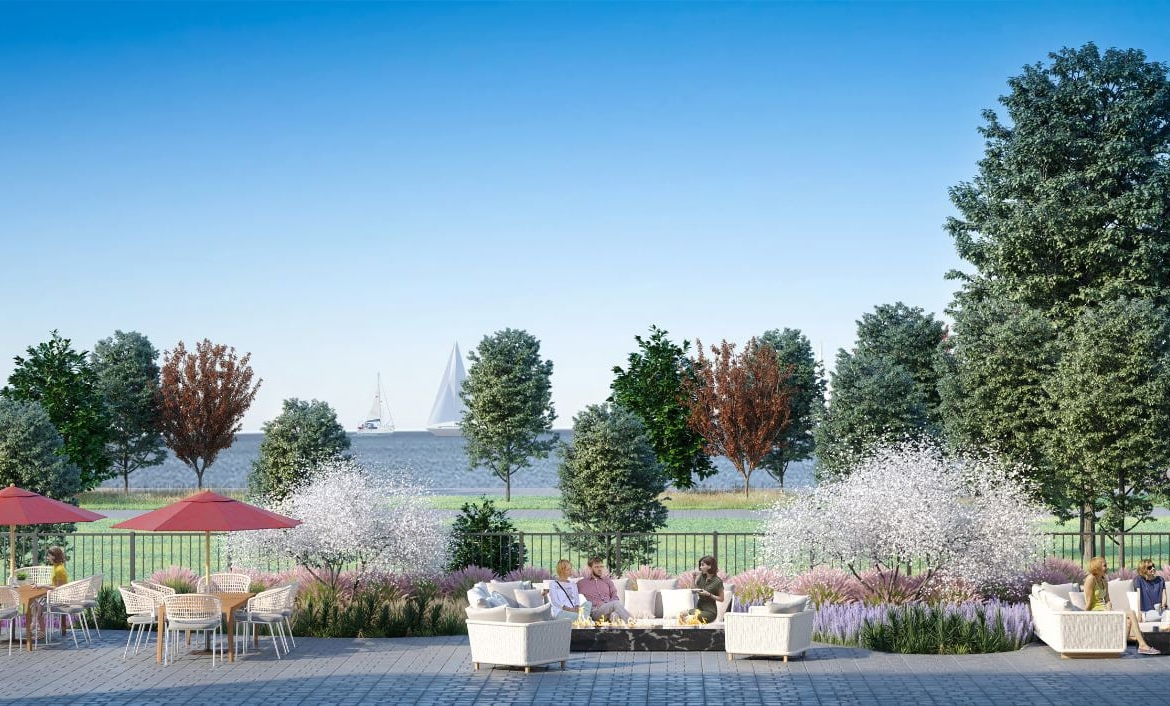 Rendering of 55 Port Condos outdoor courtyard