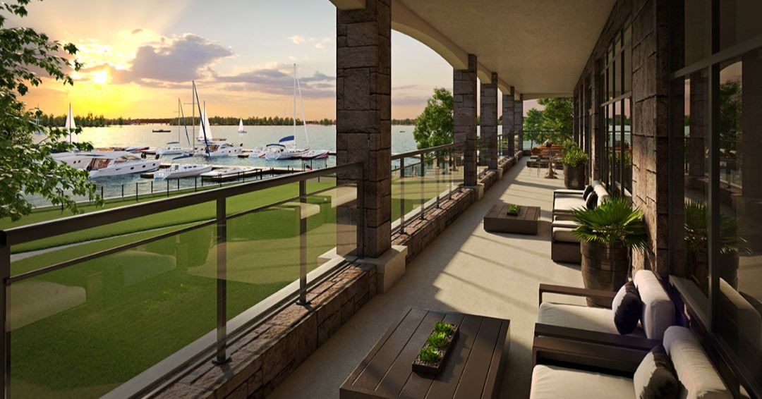 Stone and South Condos view from outdoor patio space
