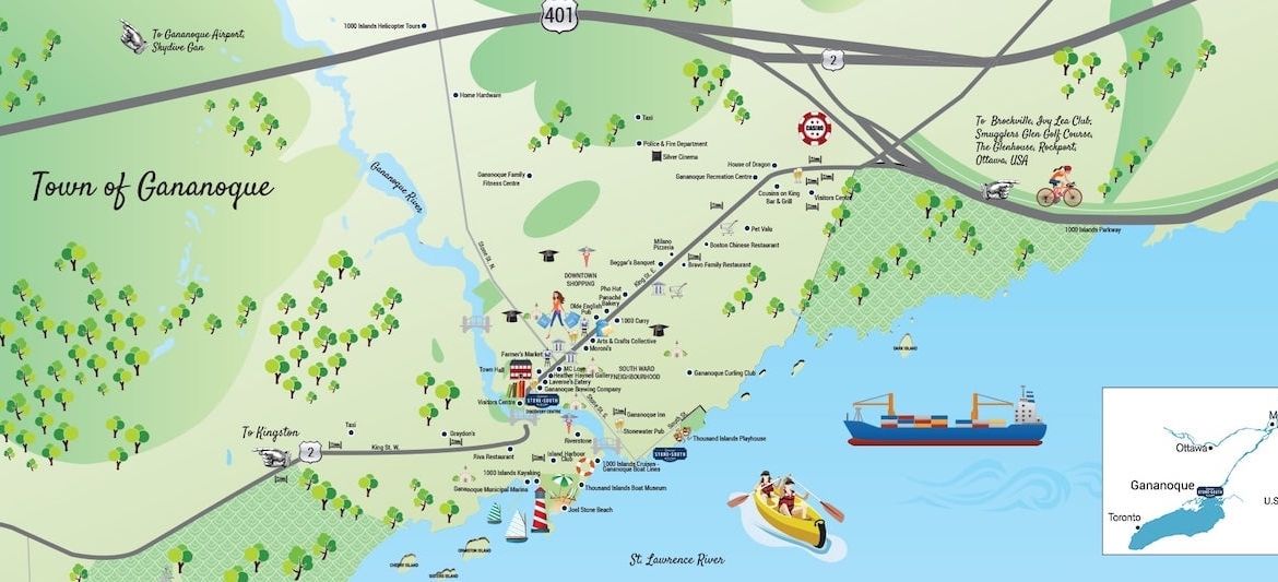 Area map of Stone and South Condos in Gananoque