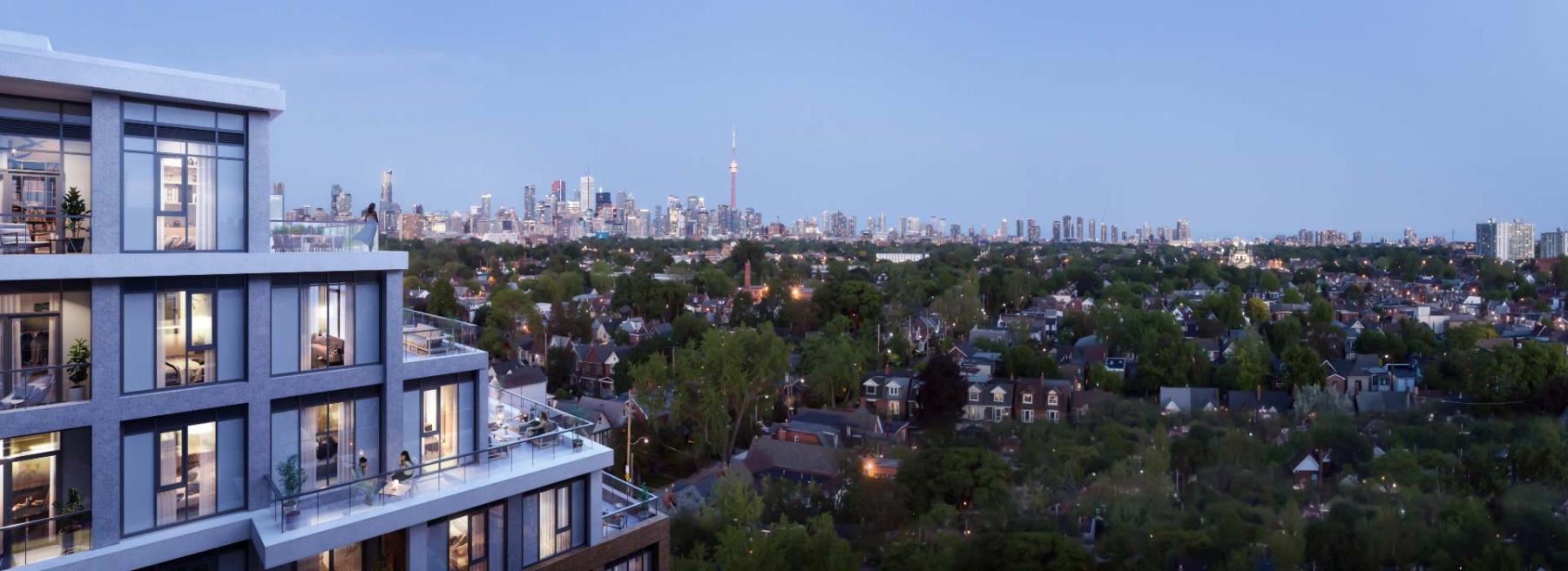 The Dupont Condos exterior terraces with view of Toronto