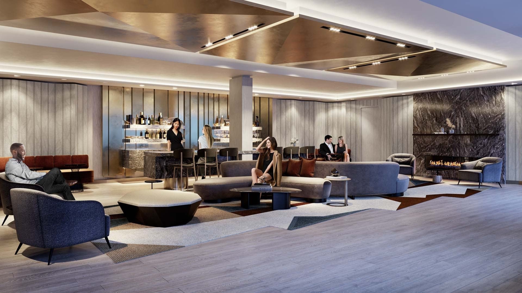 The Dupont Condos party room with seating