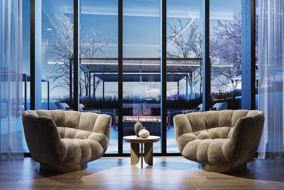 The Dupont Condos party room club chair seating