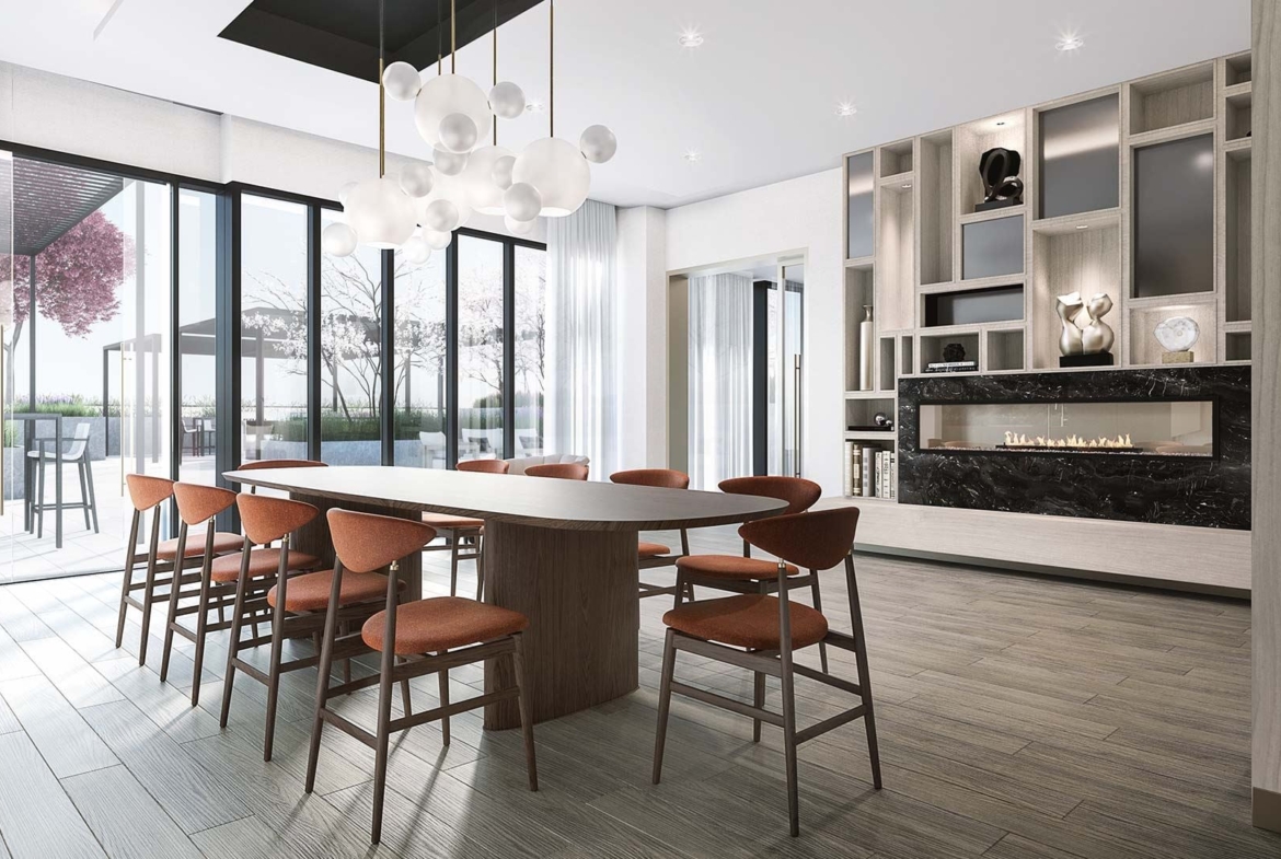 The Dupont Condos private dining with fireplace
