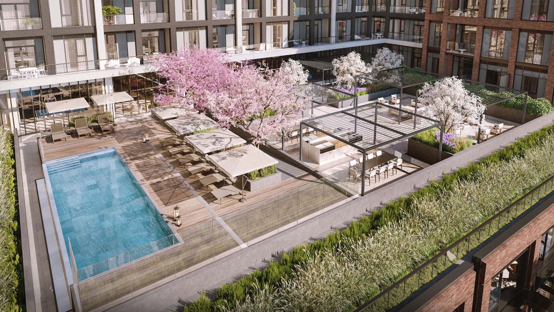 The Dupont Condos terrace with blossom trees