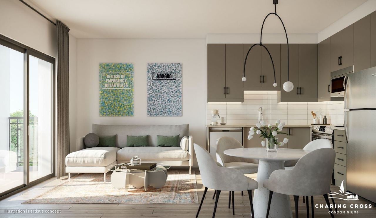 Rendering of Charing Cross Condos suite living and dining