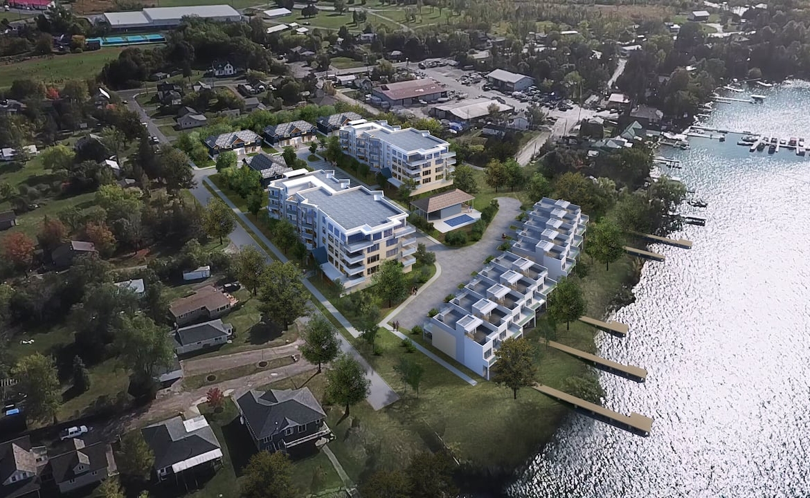 Rendering of Fenelon Lakes Club aerial at dusk