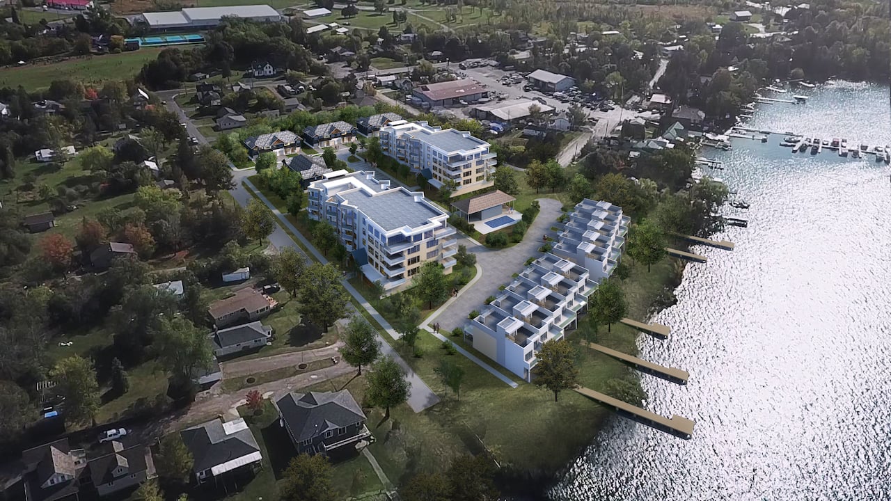 Rendering of Fenelon Lakes Club aerial at dusk