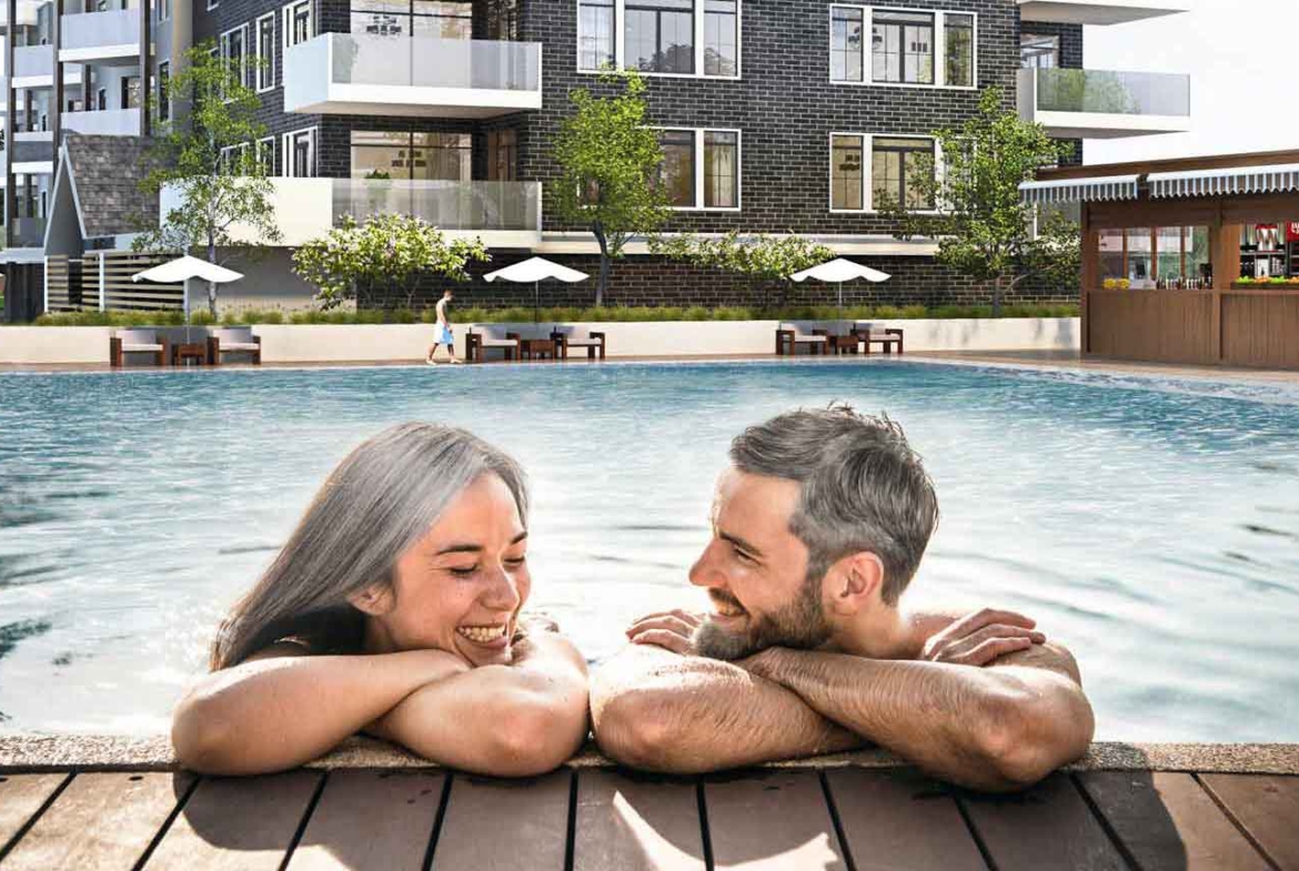 Rendering of Fenelon Lakes Club two people in swimming pool