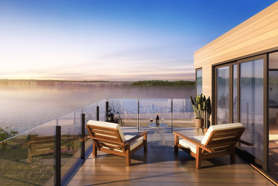 Rendering of Fenelon Lakes Club waterfront view from balcony