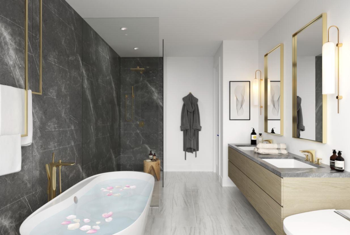 Rendering of Lookout On The Knoll Towns The Ravine Collection interior ensuite bath
