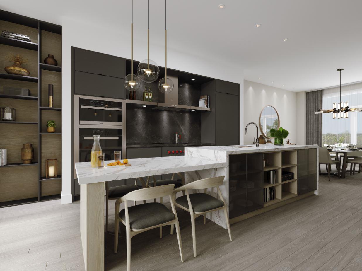 Rendering of Lookout On The Knoll Towns The Reserve Collection interior kitchen angled-view