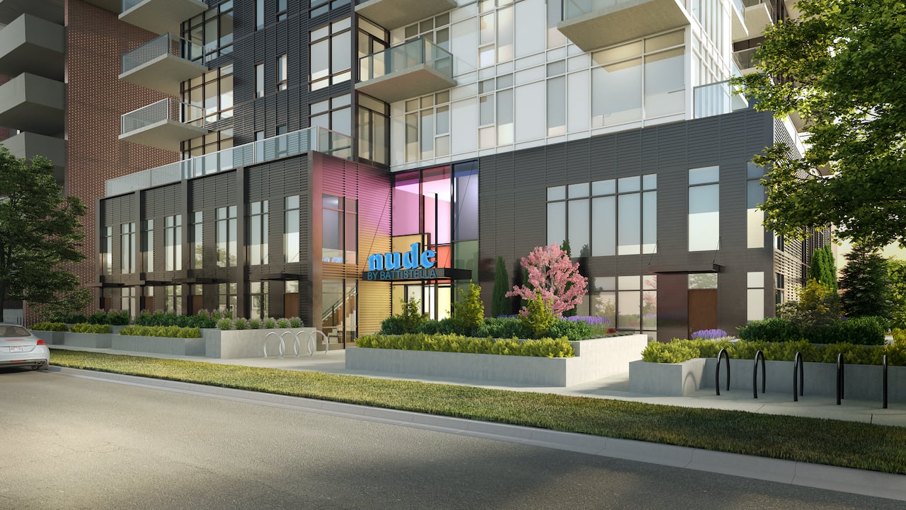 Rendering of NUDE by Battistella Condos exterior street view