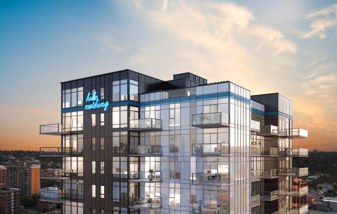 Rendering of NUDE by Battistella Condos exterior top view of building