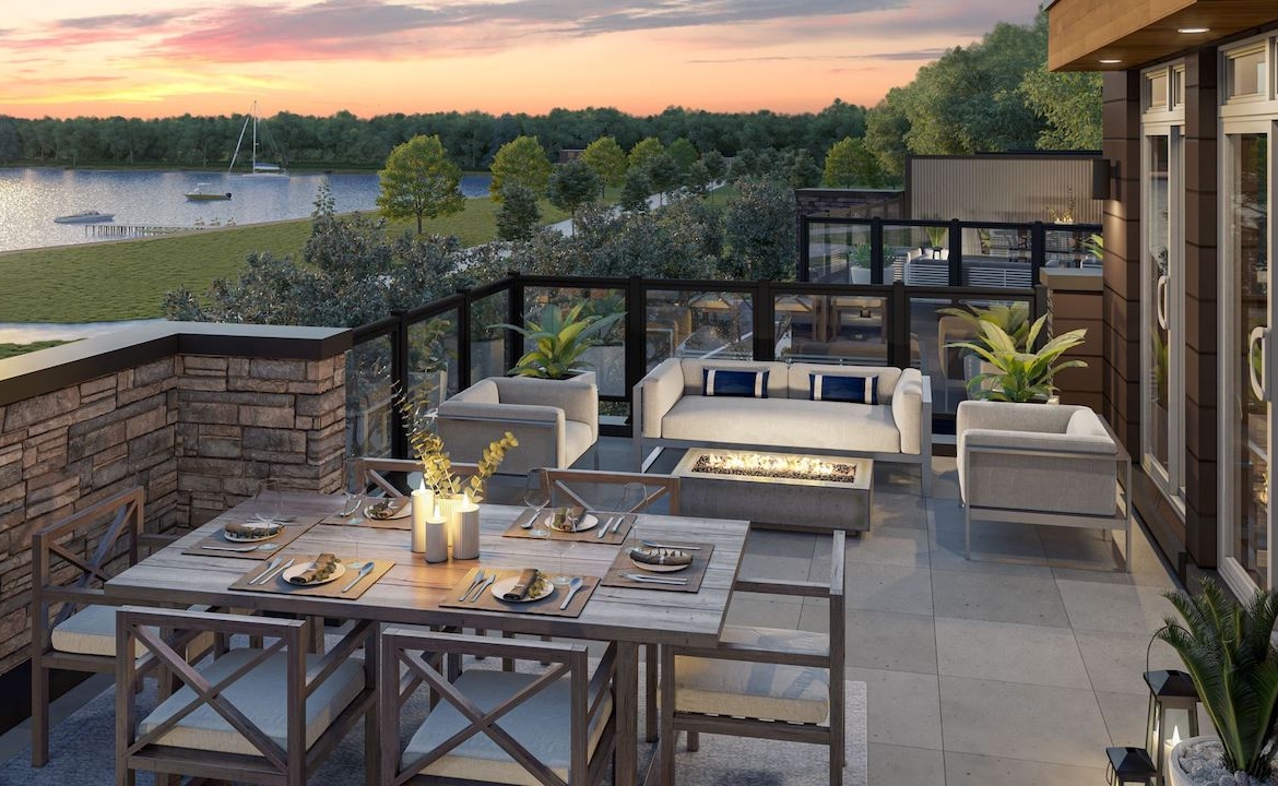 Rendering of Orillia Fresh Towns terrace dusk